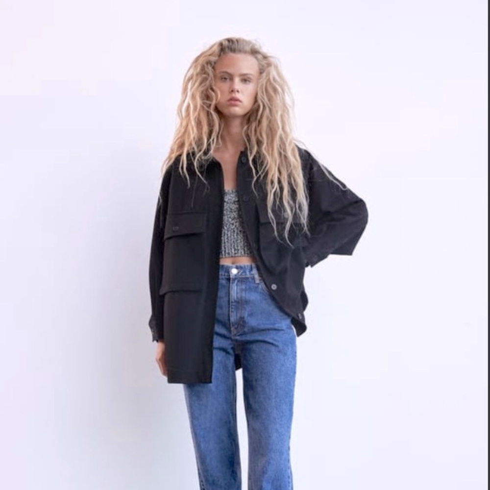 ZARA POCKET OVERSHIRT / SHIRT JACKET NWT XS BLACK